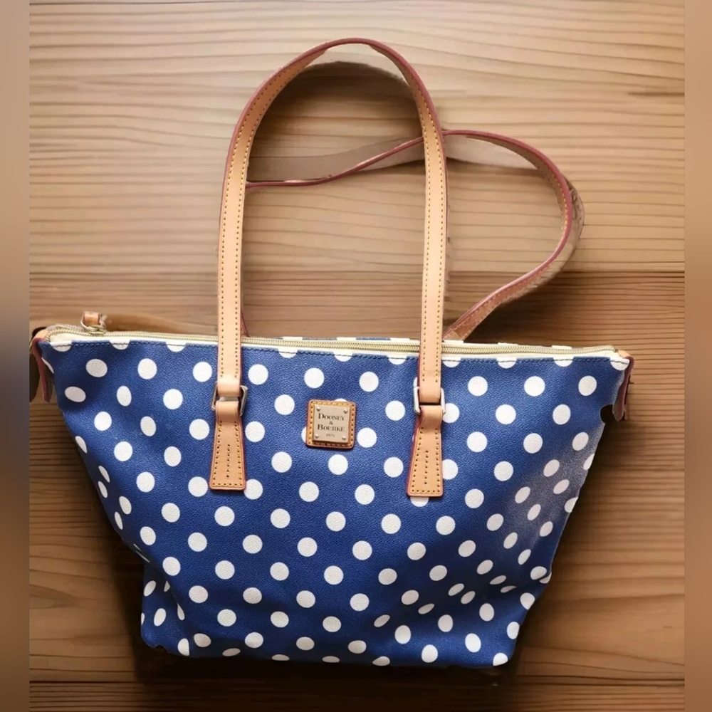 DooneyBourke Blue/White Polka Dot Vacchetta Leather Shoulder Bag See Description